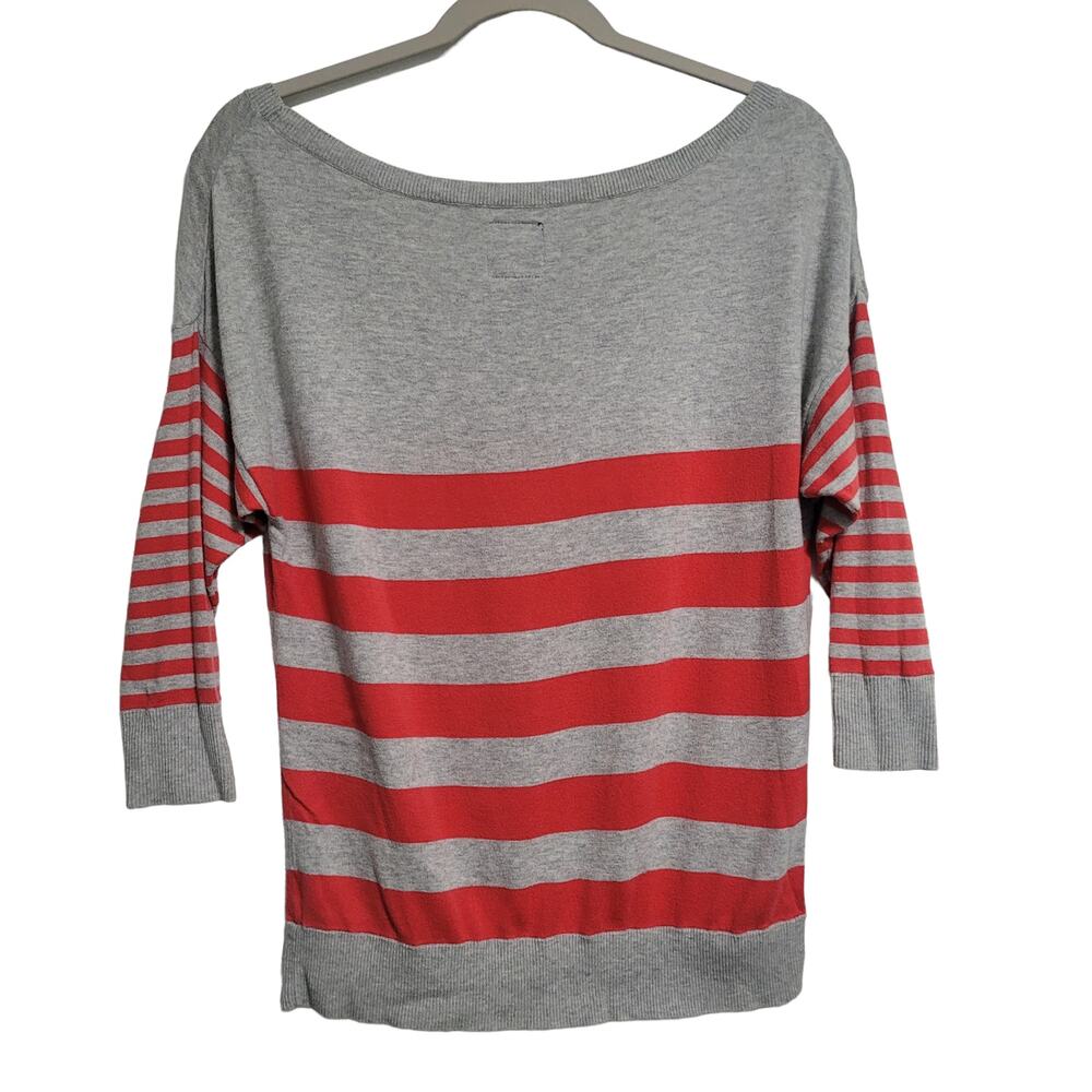American Eagle Women's Gary Salmon Stripes Boat Neck 3/4 Sleeve Small - Picture 3 of 4